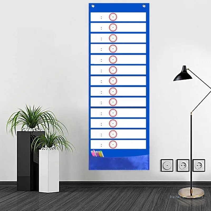 

M17F Hanging Pocket Chart with 13 Reusable Cards Hooks for Standards Daily Schedule Activities Class Demonstrations