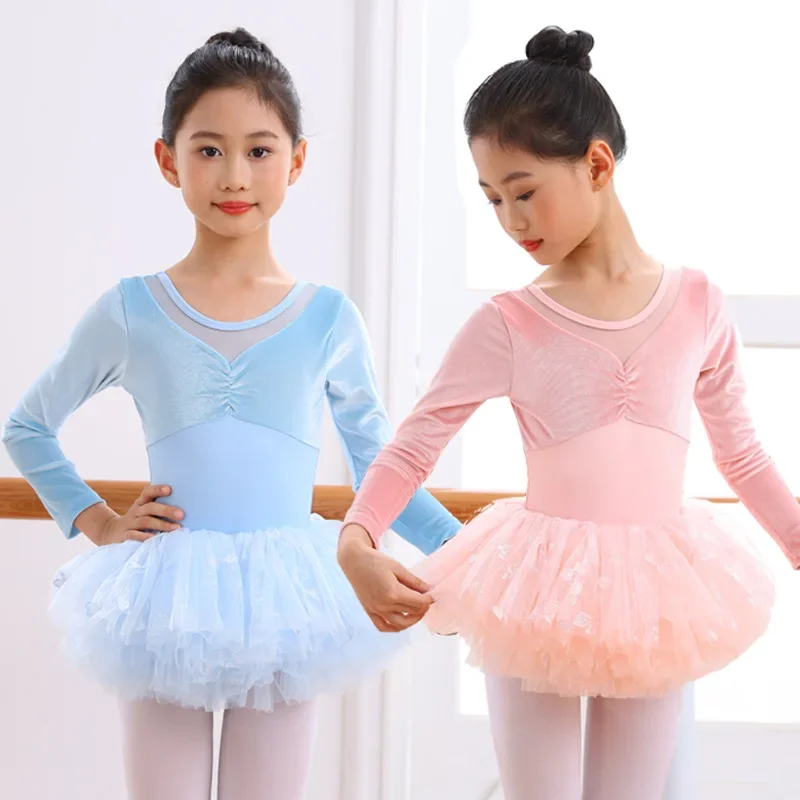 Body da balletto a maniche lunghe per ragazze Body da ballo in cotone con coulisse sul petto Body da ginnastica Ballerine per bambini Abiti da ballo