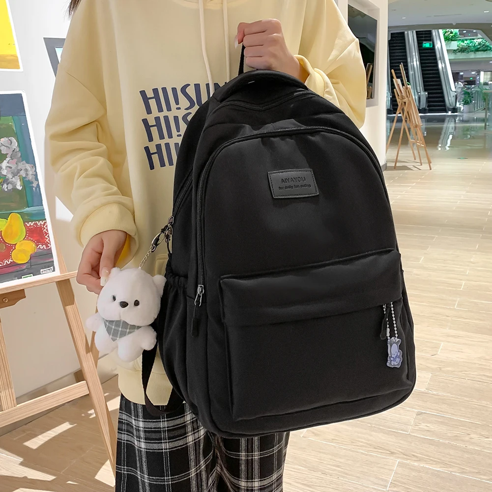 Fashion Laptop Backpack Large Capacity College Student Rucksack W/ Cute Pendant Simple Adjustable Strap Schoolbag For Teens Girl
