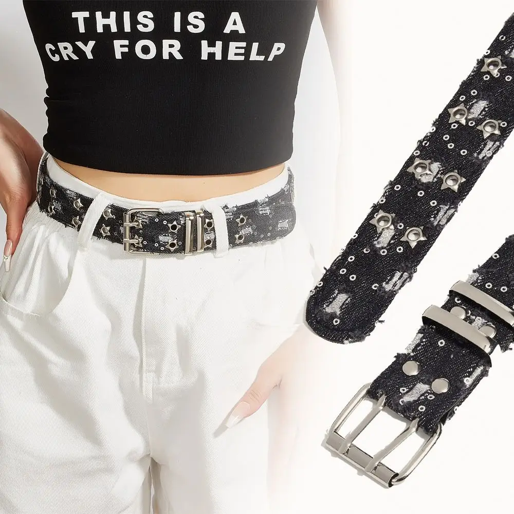 Vintage Wide Leather Belt Trend Luxury Design Versatile Star Hollowed Belt Punk Denim Waistband