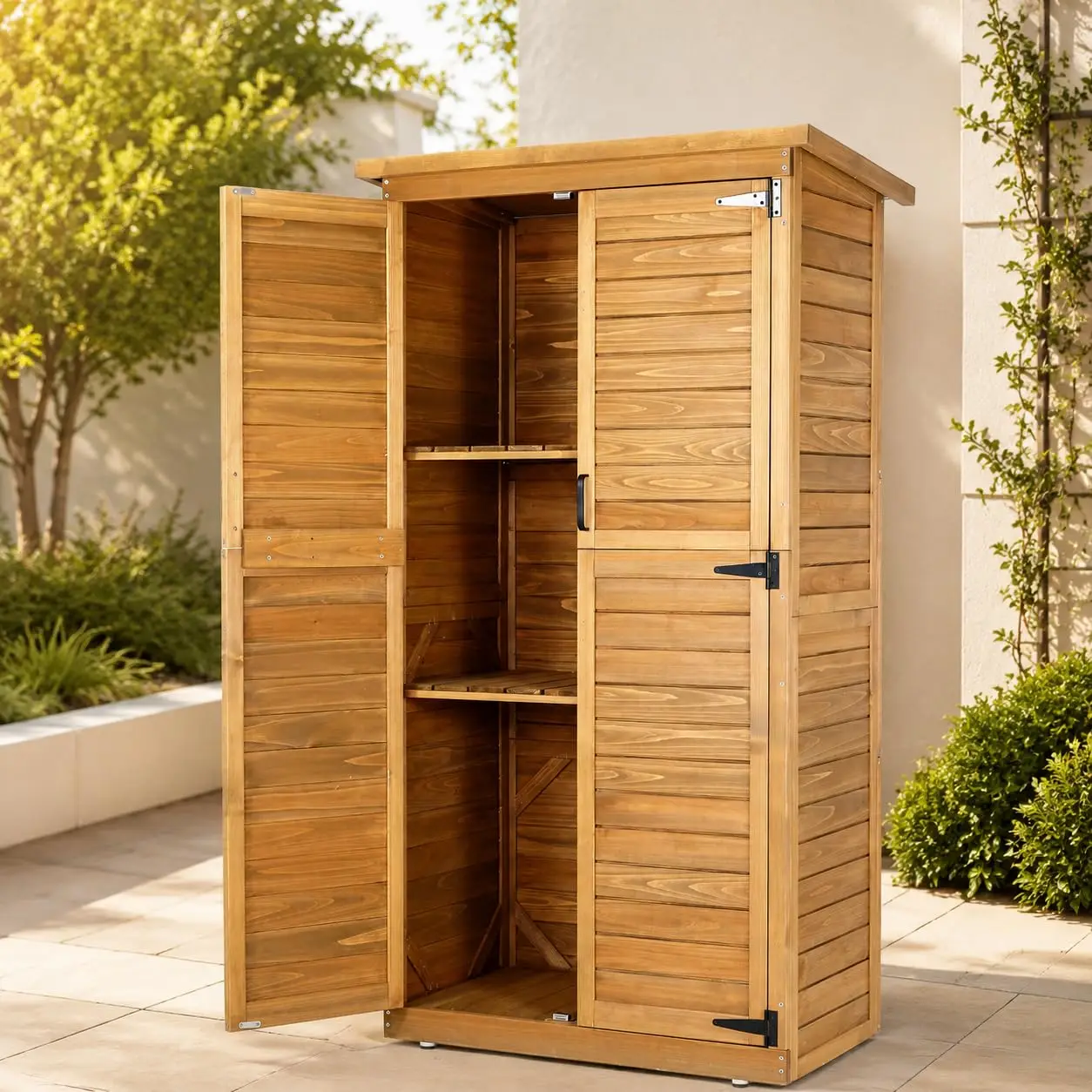 Tall Outdoor Storage Cabinet Lockable Weatherproof Roof Adjustable Shelves Garden Tools Garage Patio Vertical Shed, Customized