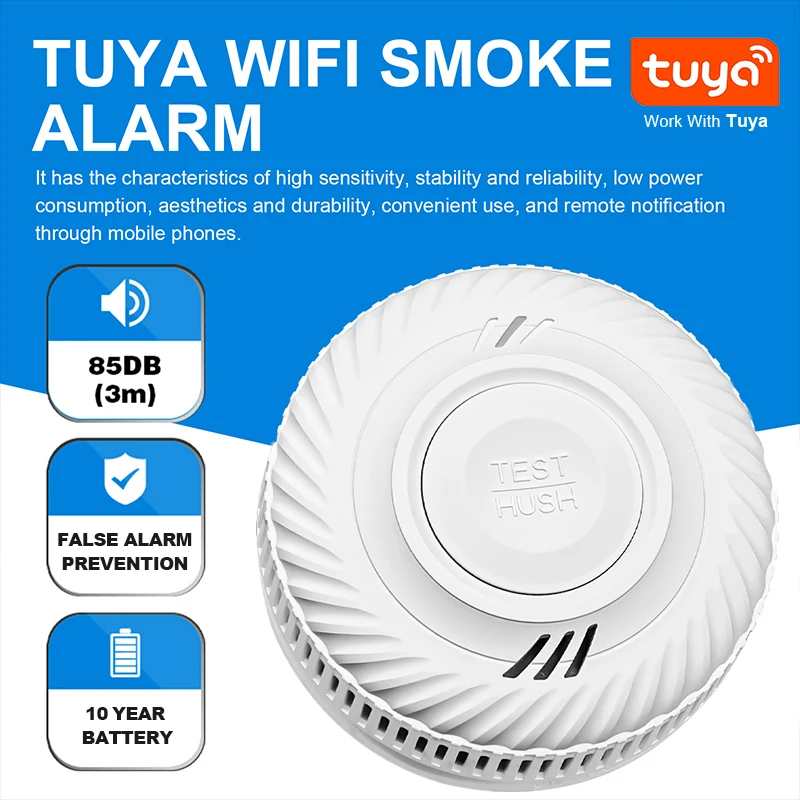 Imagem -03 - Tuya Smart Life Smoke Detector Bateria de 10 Anos Wi-fi Sala Cozinha Loja Inspeção de Incêndio Sensor de Alarme de Som Pir Novo Design