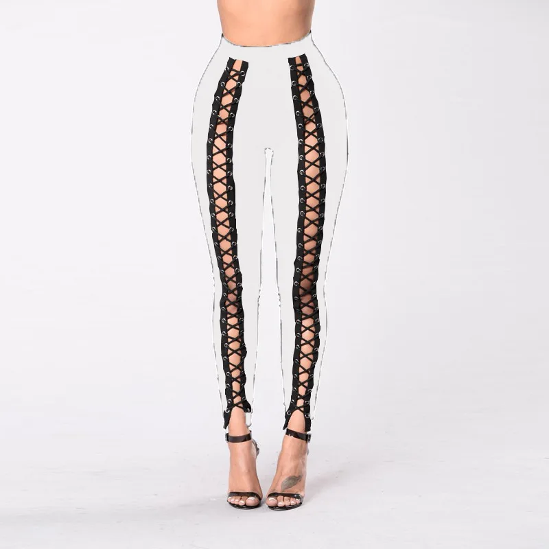 Frauen Schwarz Leggings Sexy Umreifung Strang Leer Seil Slim Fit Außen Tragen Hosen Mit Löcher Vorderes Lila Rot Große Größe vier – Detail 14