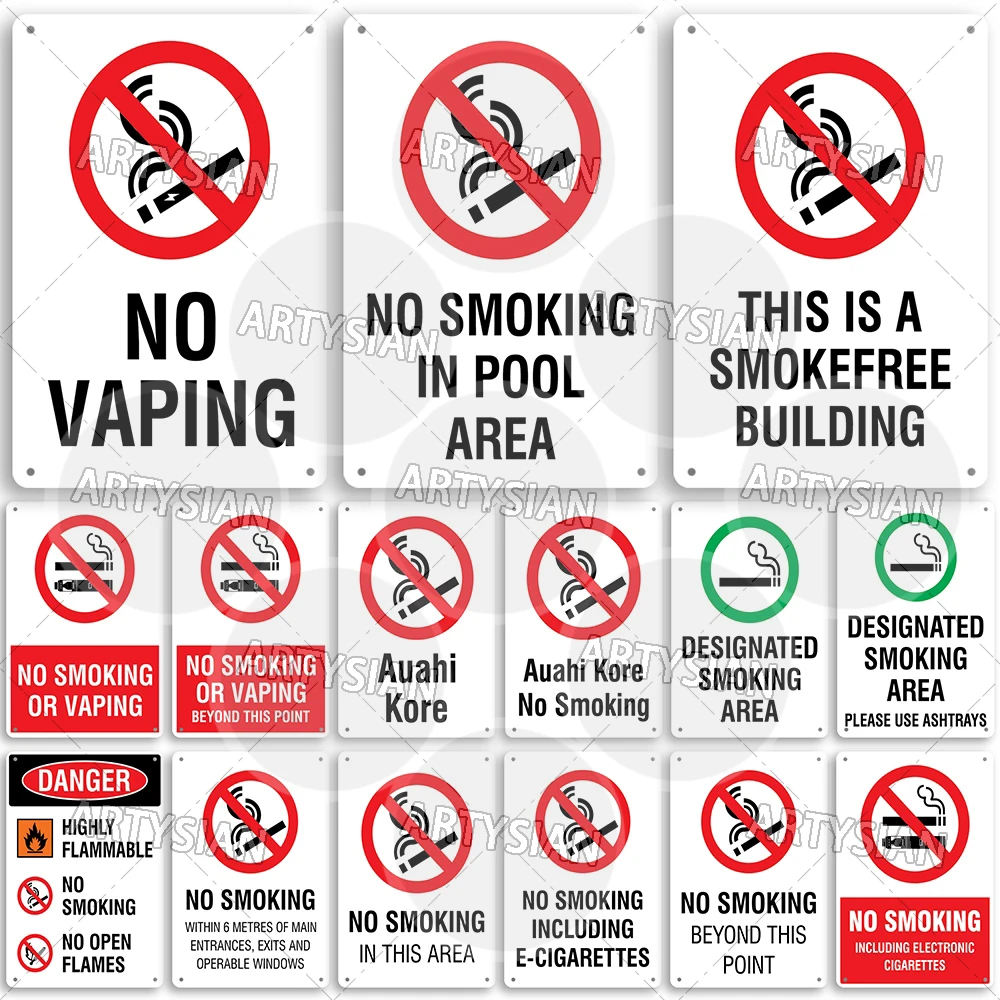 No Smoking Metal Sign No Vaping Smoke-Free Zone Smoking Permitted Plaque Auahi Kore Designated Smoking Area No Open Flames