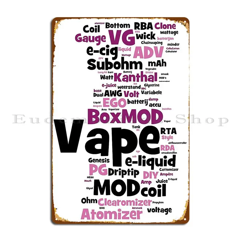 Vape Wordcloud لوحة معدنية طويلة ملصق نادي الطباعة تصميم تصميم سينما تين تسجيل ملصق #1