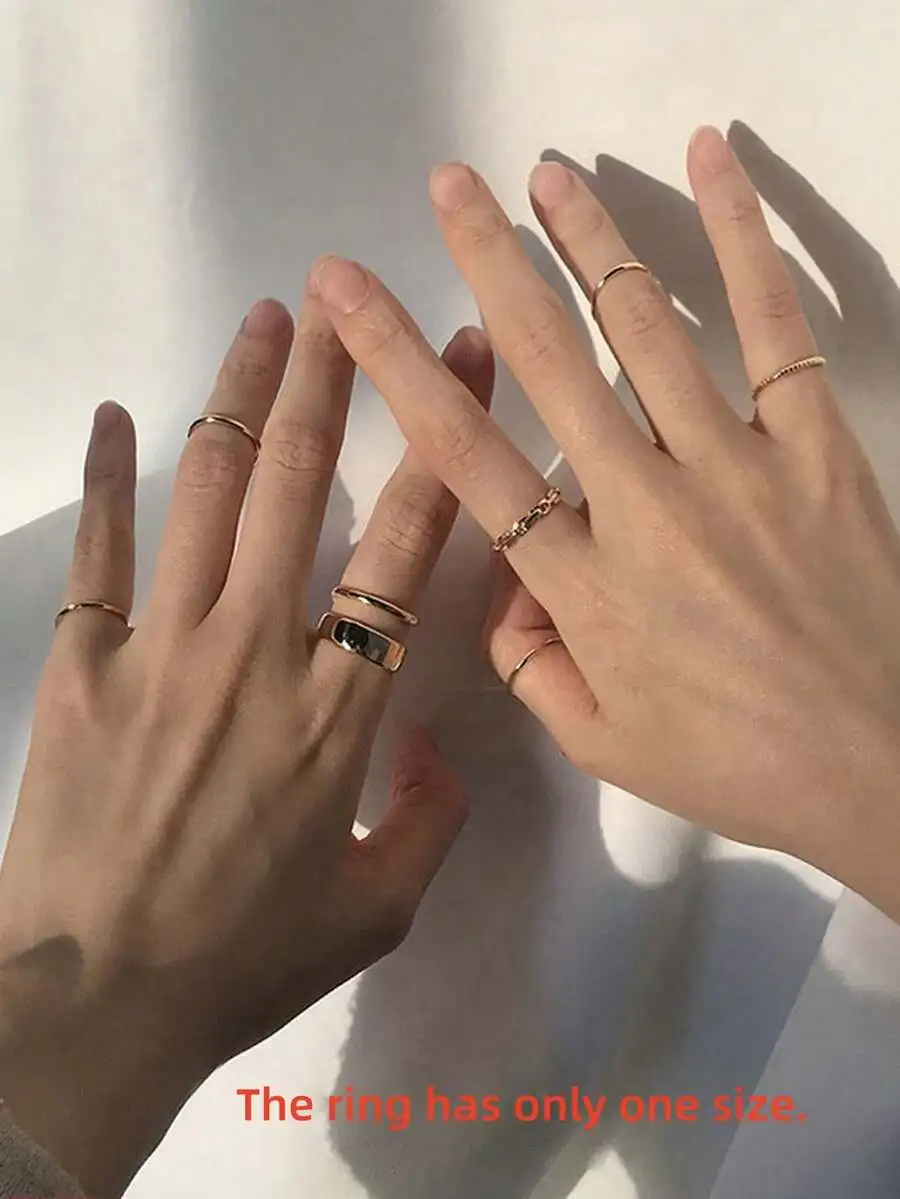

7pcs Street Style Metal Rings Set For Women Daily Wear Hip Hop Jewelry Non Adjustable One Size