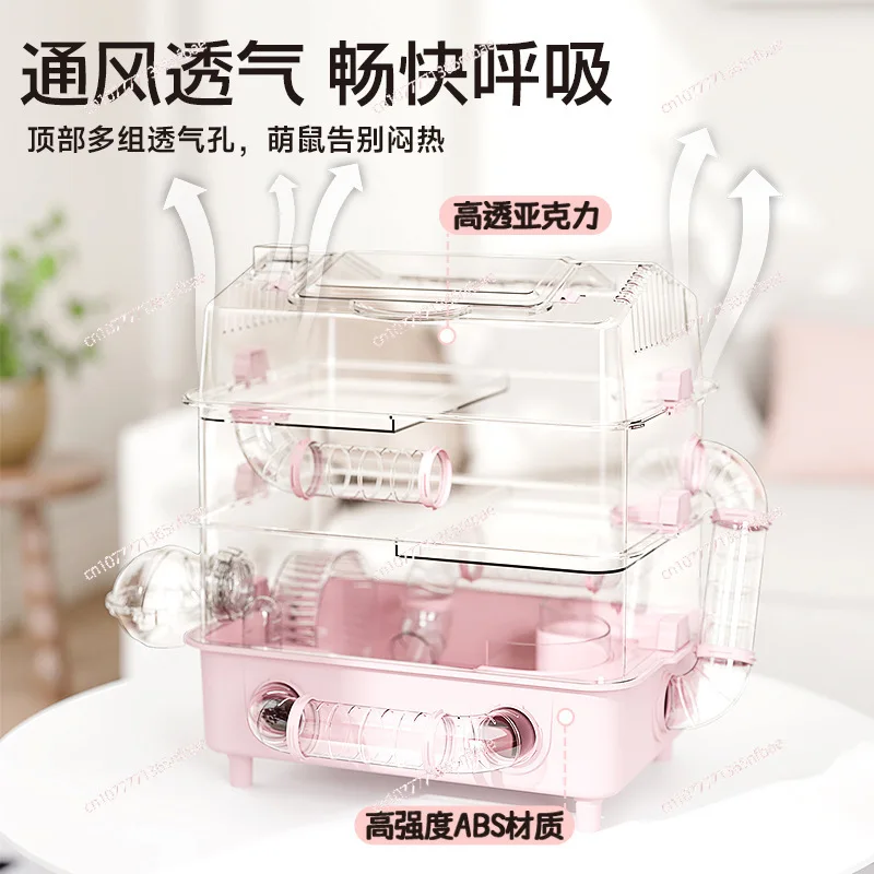 Large 3‑Tier Acrylic Hamster Cage Syrian Hamster Mansion Clear Panoramic Pet House with Ventilation