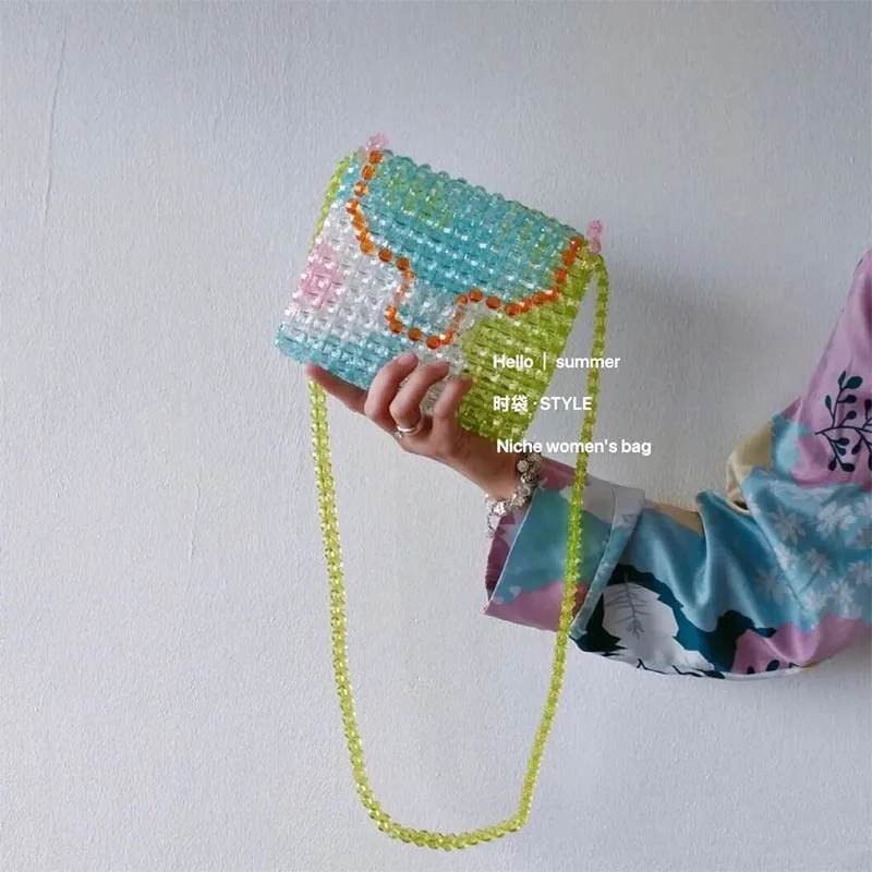 

Summer Colorful Acrylic Woven Beaded Bag Fashion Personalized Leisure Vacation Crossbody Bags for Woman Simple Versatile Handbag