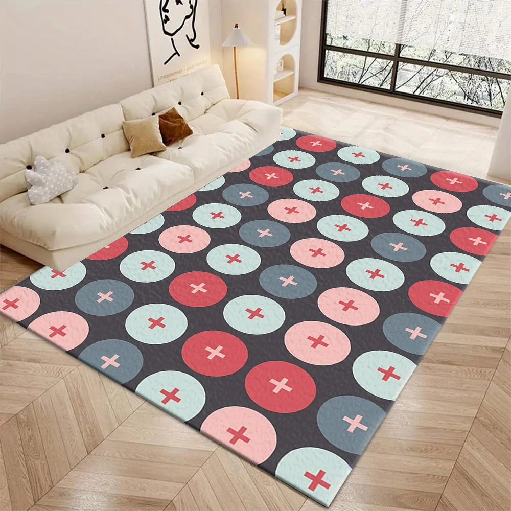 Retro Oval Cross Dot Carpet Flooring Multicolor Ellipse Geometric Printed Area Rug for Bedroom Living Room Interior Decoration