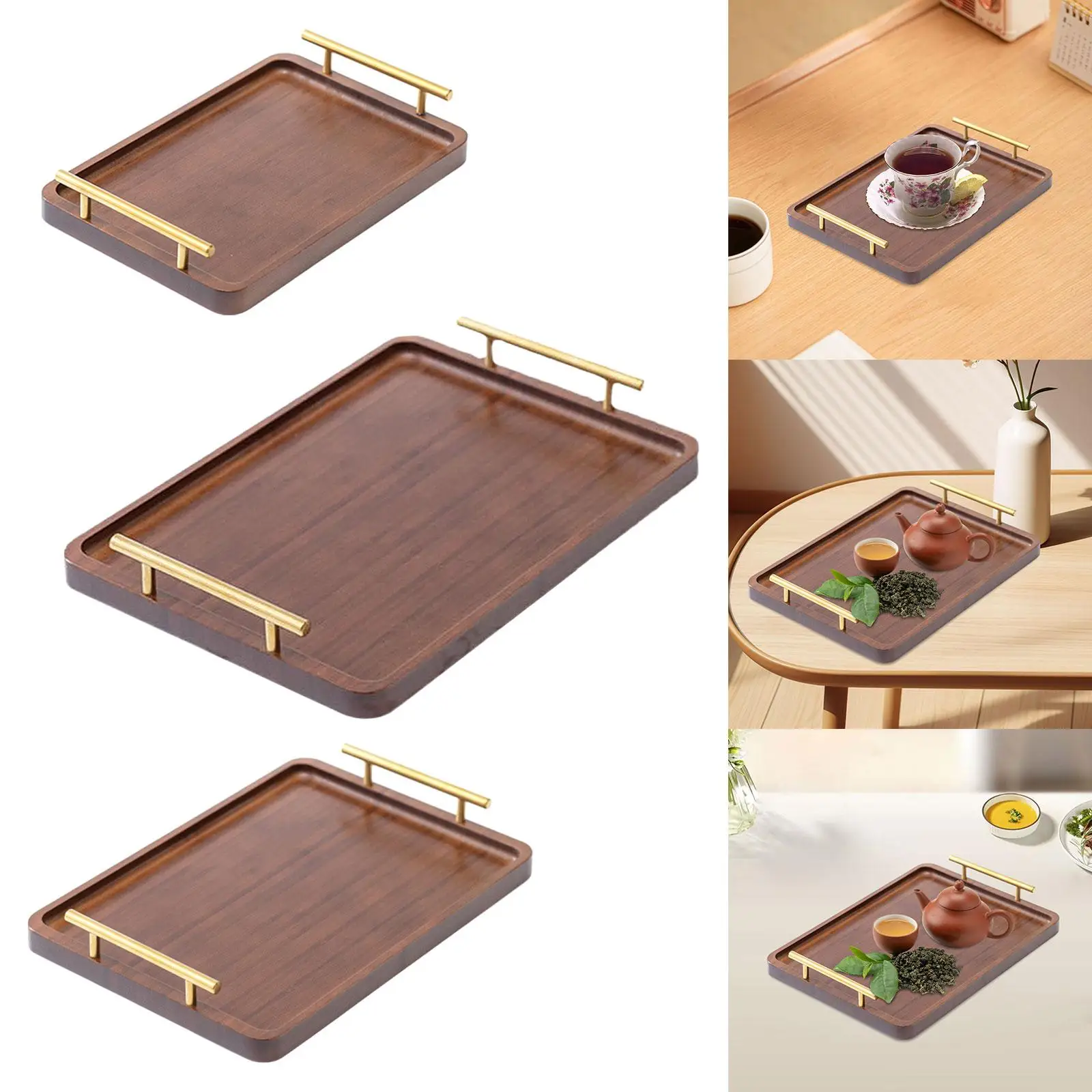 

Деревянный сервировочный поднос с металлическими ручками, современный поднос для чая, журнальный столик, поднос для гостиной, ванной комнаты, декор стола, вечеринки, стойка