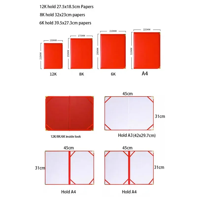 2PCS 12K() 6K 8K Hold B5 a4 a3 PU Certificate Leather Cover Award Folder