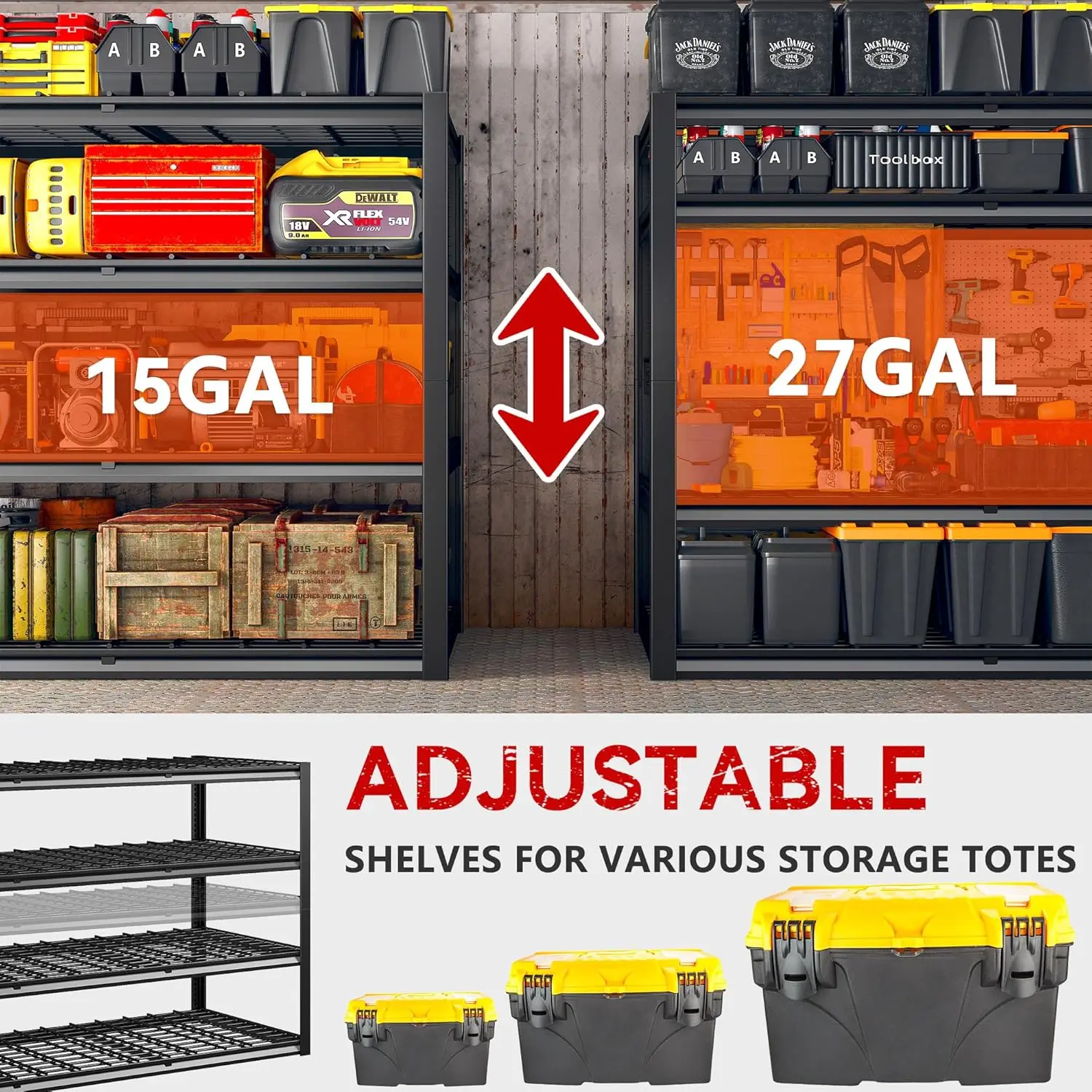 60" W Garage Shelving Heavy Duty Storage Shelves 2500LBS Capacity Adjustable 4-Tier Metal Shelving Units and Storage