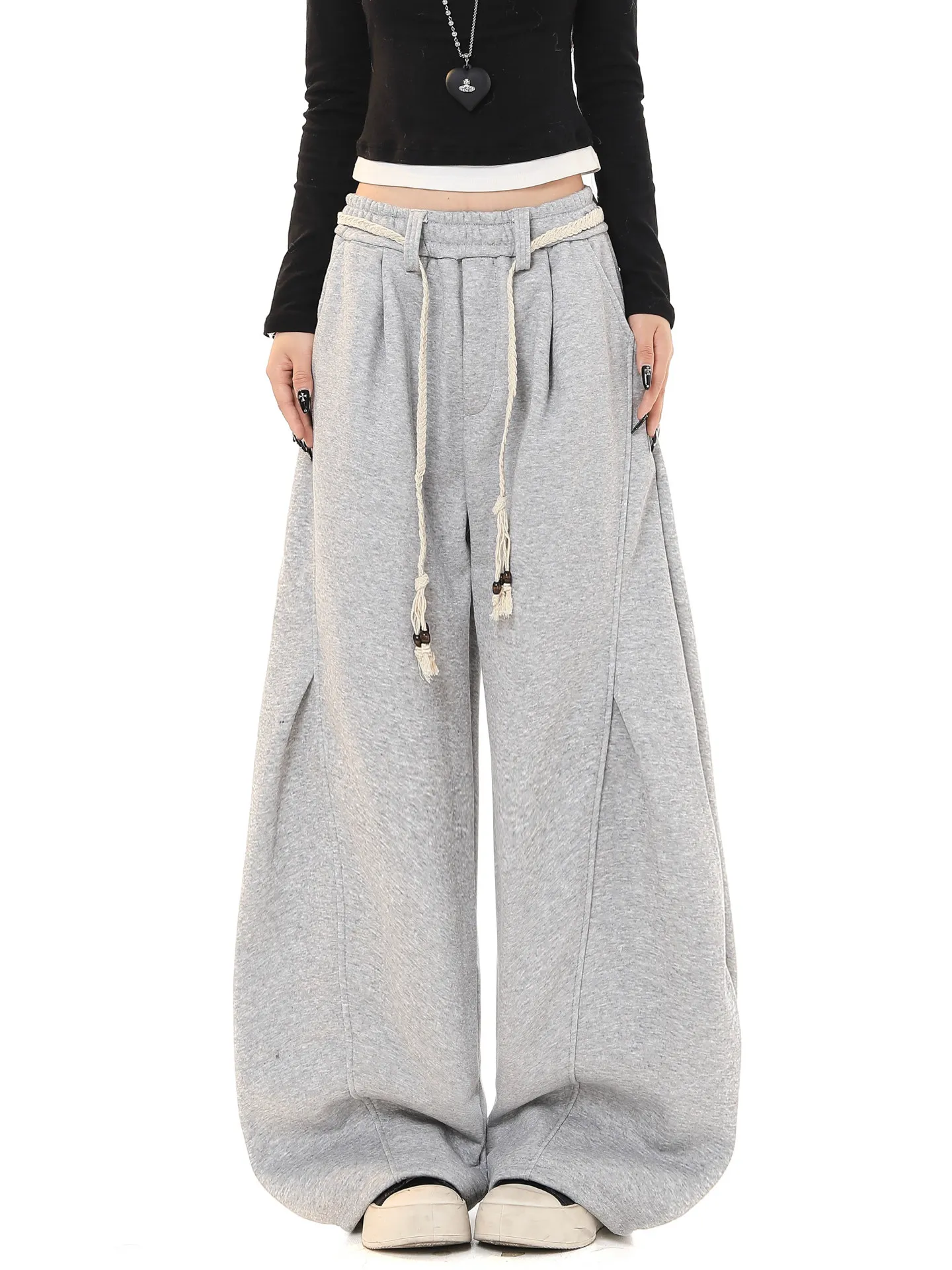 

American Street Sle Dstring Pleated Knife Pants Women's Loose Casual Long Trousers Spring Autumn Asymmetric Commute