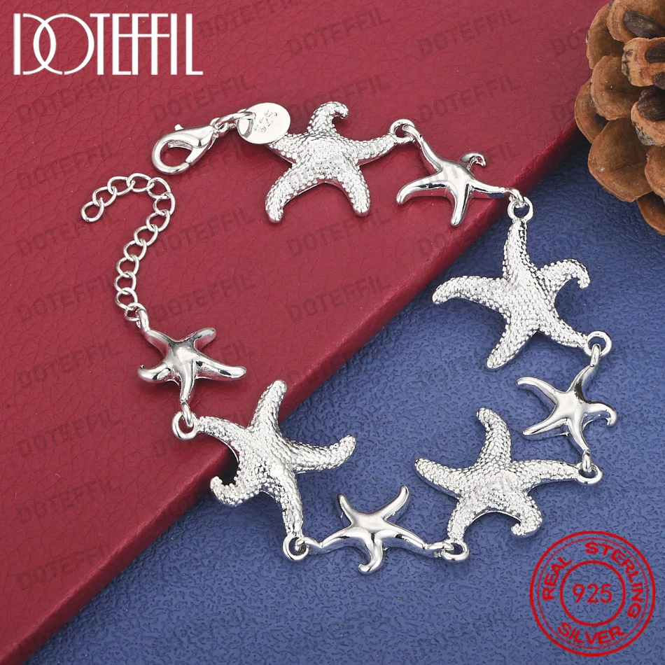

925 Sterling Silver 8-inch Delicate Starfish Bracelet, Fashionable Women's Party Jewelry Accessories