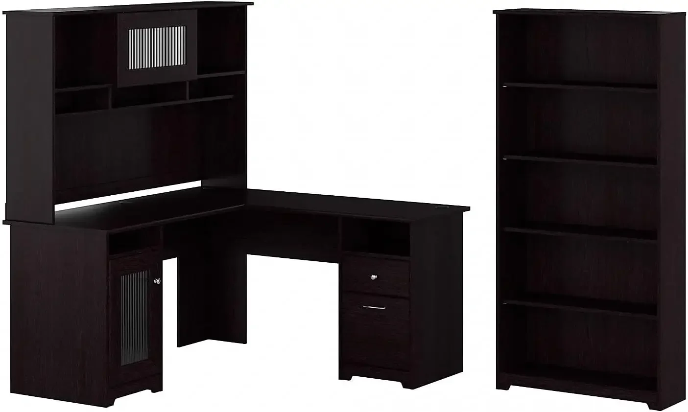 

Компьютерный стол Bush Furniture Cabot, 60 Вт, L-образный, с ящиком и книжным шкафом с 5 полками из дуба эспрессо