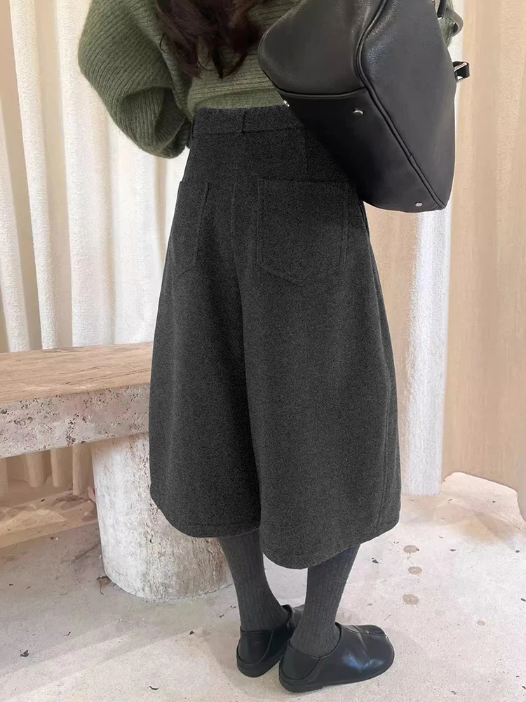 ReddaChic habillé plis Tweed Shorts unisexe Bloomers bureau décontracté ceinture ample taille basse jambe large Baggy pantalon hiver femmes vêtements