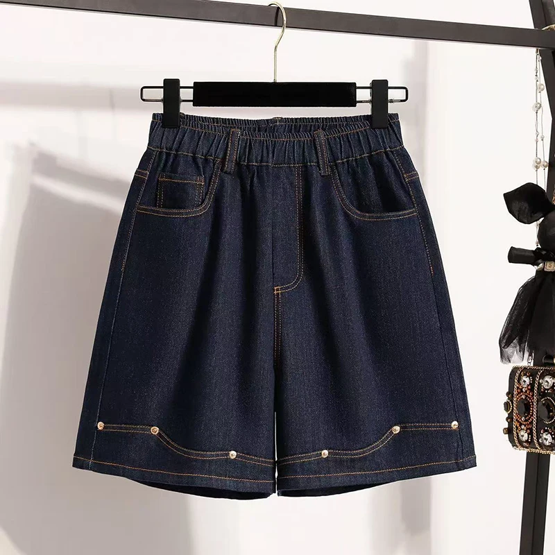 Summer New High Waisted Denim Shorts Women‘s Elastic Waist Fashion Slimming Stretchy Comfort Mid-Length Casual Shorts