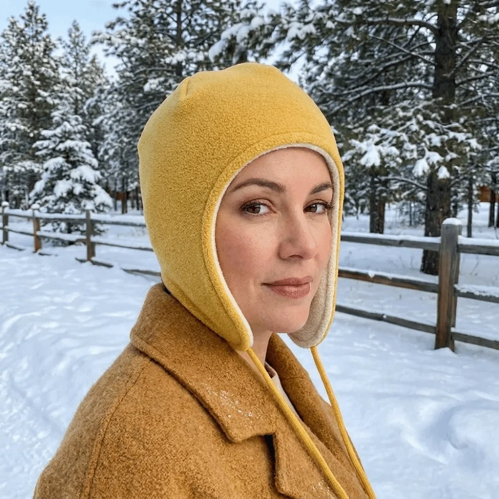 Soft Adjustable Ear Flap Hat Drawstring Double-layer Ear Protection Cap Windproof Pullover Cap Fleece Hat Women