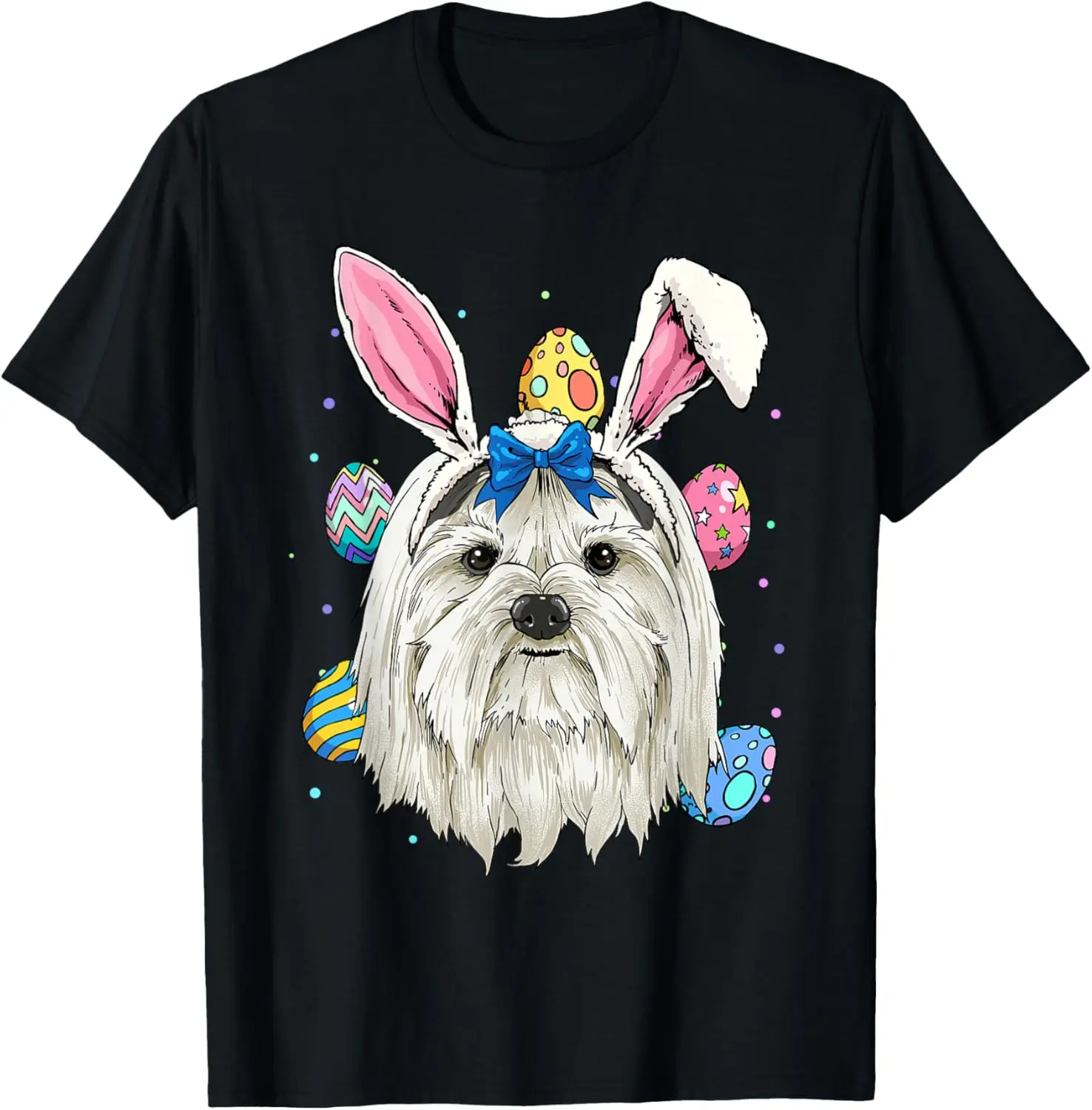 

Easter Bunny Maltese Dog Head Print Graphic Tee Cotton Round Neck T-Shirt Casual Trip Top