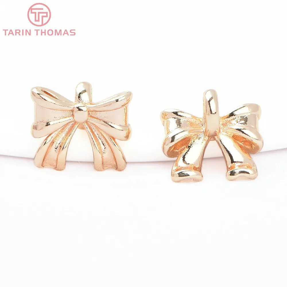 (8328) 6PCS 11.5x9.5MM 24K Gold Color Brass Bow Shaped Pendants High Quality Diy Jewelry Making Findings Accessories Wholesales