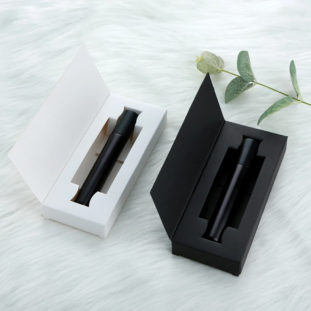 Bouteille de parfum noir mat de 15ml, avec boîte d'emballage et atomiseur, bouteille vide rechargeable, Portable et essentiel de voyage, 10/20 pièces