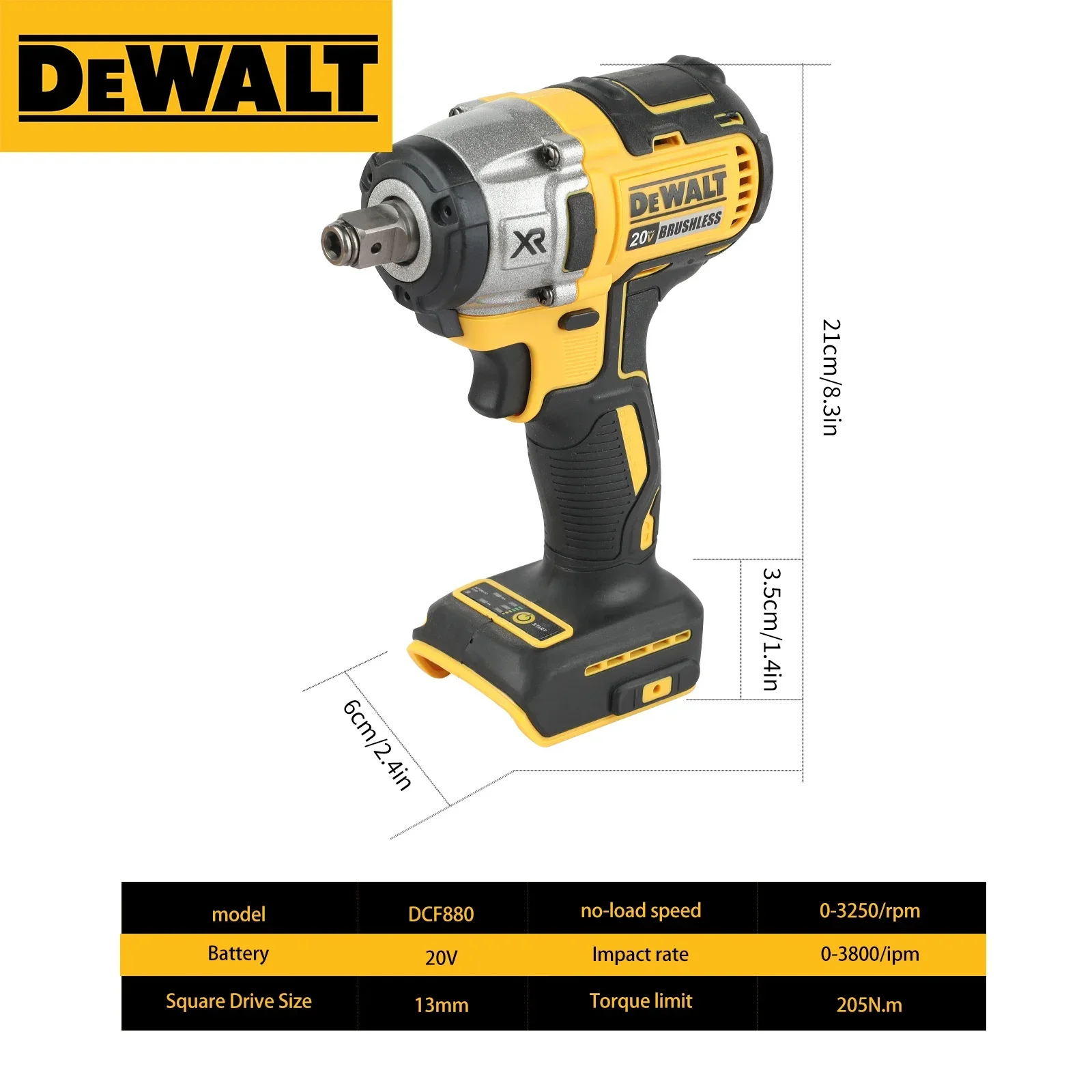مفتاح ربط لاسلكي Dewalt DCF880 20 فولت - 2300 دورة في الدقيقة، قبضة مريحة، للتحكم الفائق في الخرسانة والمعادن والخشب