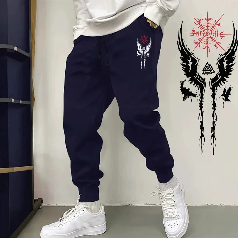 2025 جديد وصول الرجال Sweatpants الغراب القديم طباعة بنطال رياضي الخريف الشتاء الذكور المنزل في الهواء الطلق بنطال رياضي غير رسمي #3