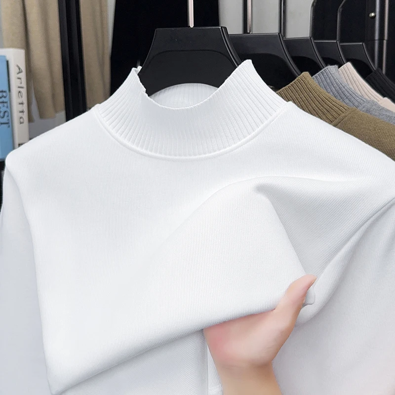 Maglione lavorato a maglia da uomo autunno e inverno girocollo maniche lunghe tinta unita girocollo semi alto pullover camicia base tendenza