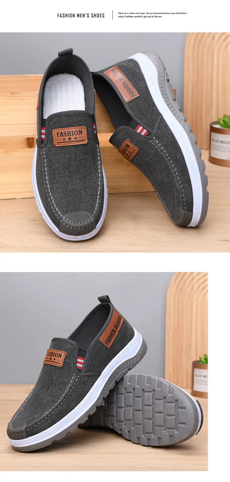 Herren-Slipper aus Canvas, lässige Freizeitschuhe, rutschfeste, dicke Sohle, bequeme Sneaker zum Gehen, leichte Alltagsschuhe für den Außenbereich. – Detail 10