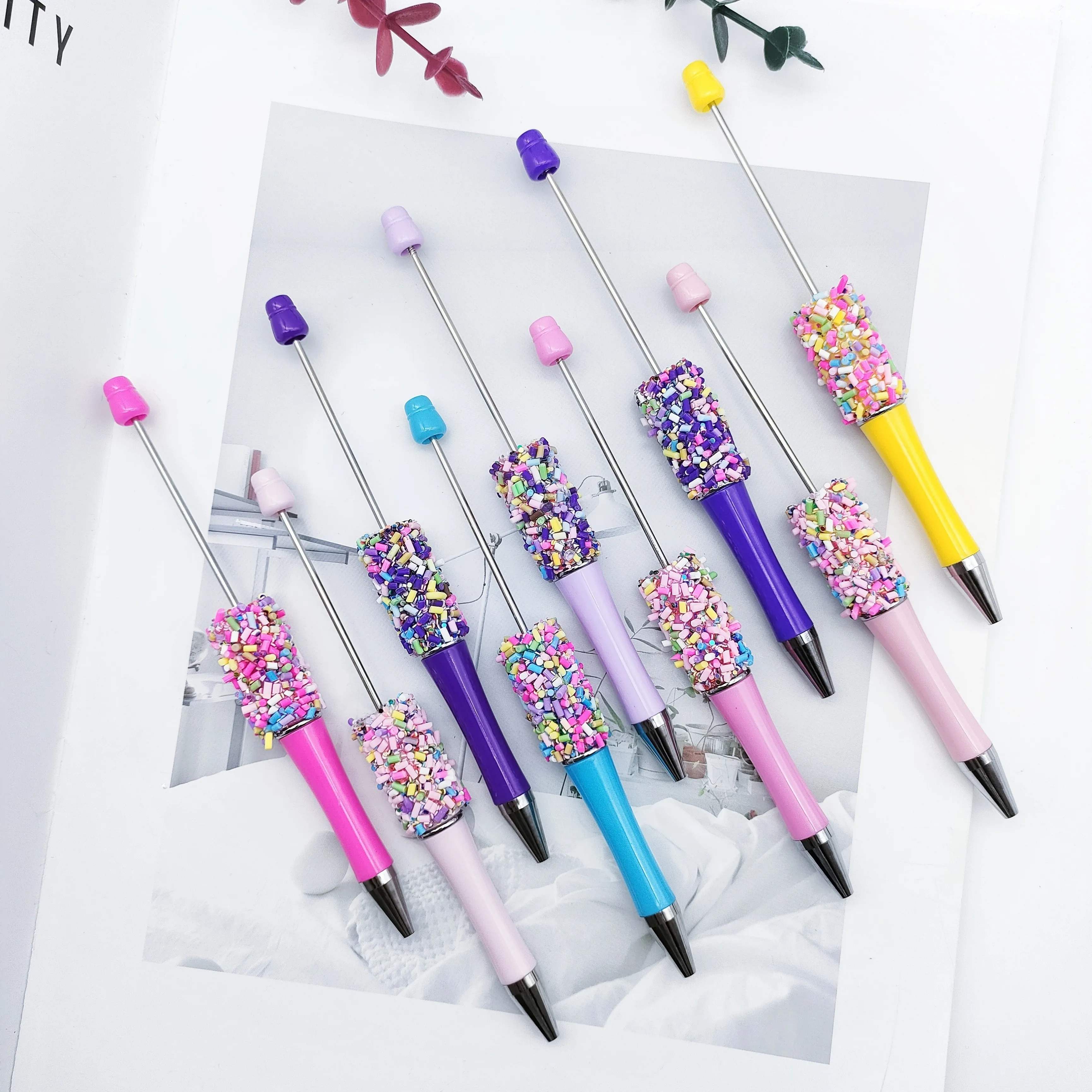 3pcs Candy Party Themed DIY Ballpoint Pens, Assorted Colors with 15 Closure - Perfect for Bead Creations