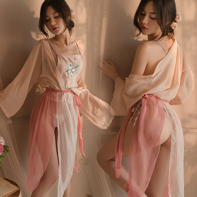 Hanfu Cardigan Ancient Chinese Sleeve Shirt Tang Dynasty Thin Chiffon Classical Folk Dance Clothes Cosplay Stage Costume