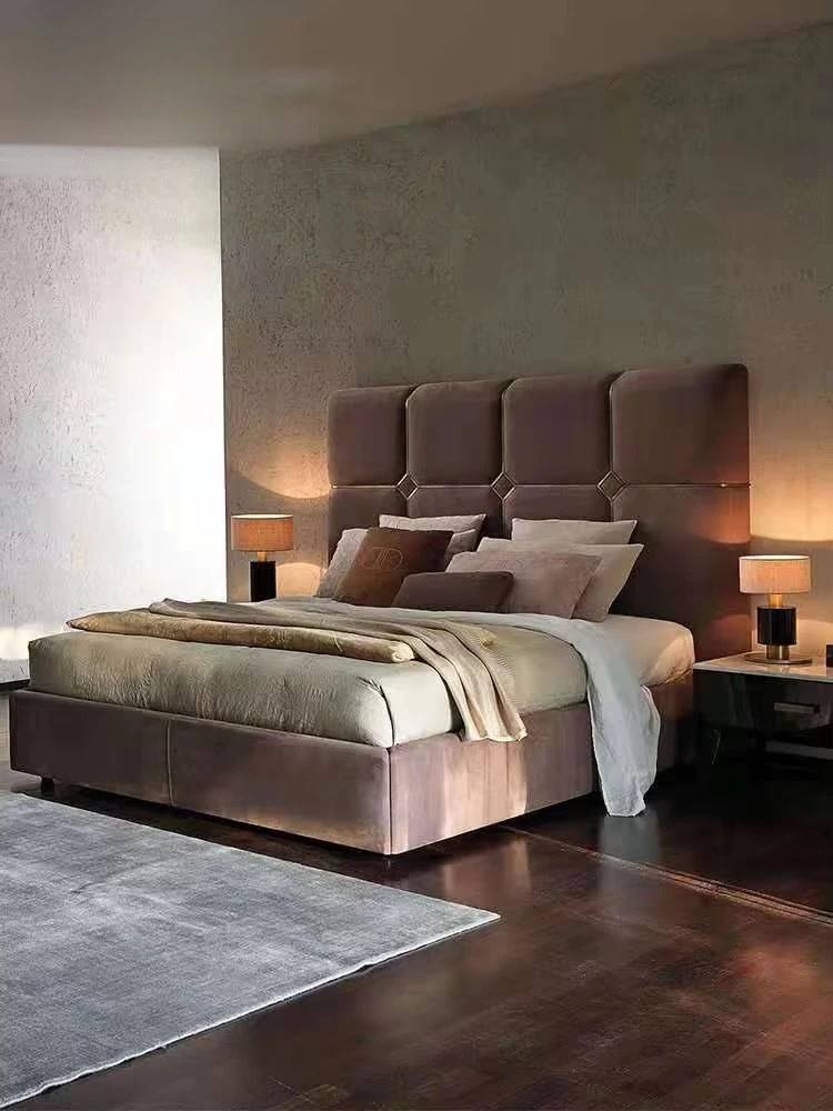 Italian style light luxury matte leather bed bedroom modern simple 1.8 meters double bed