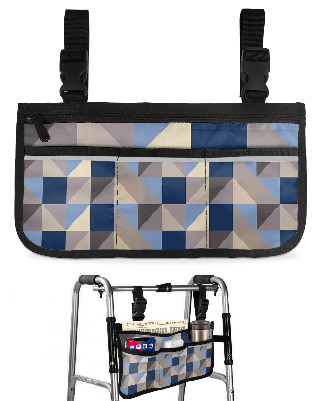 Geometric Triangle Wheelchair Bag With Pockets Reflective Strips Armrest Side Bags Electric Scooter Walking Frame Storage Pouch