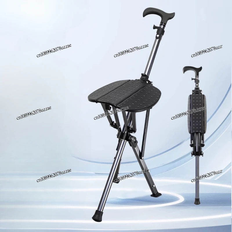 

Retractable Folding Cane Stool One-button Quick Opening Cane Chair Multi-function Three-legged Crutches Elderly Cane