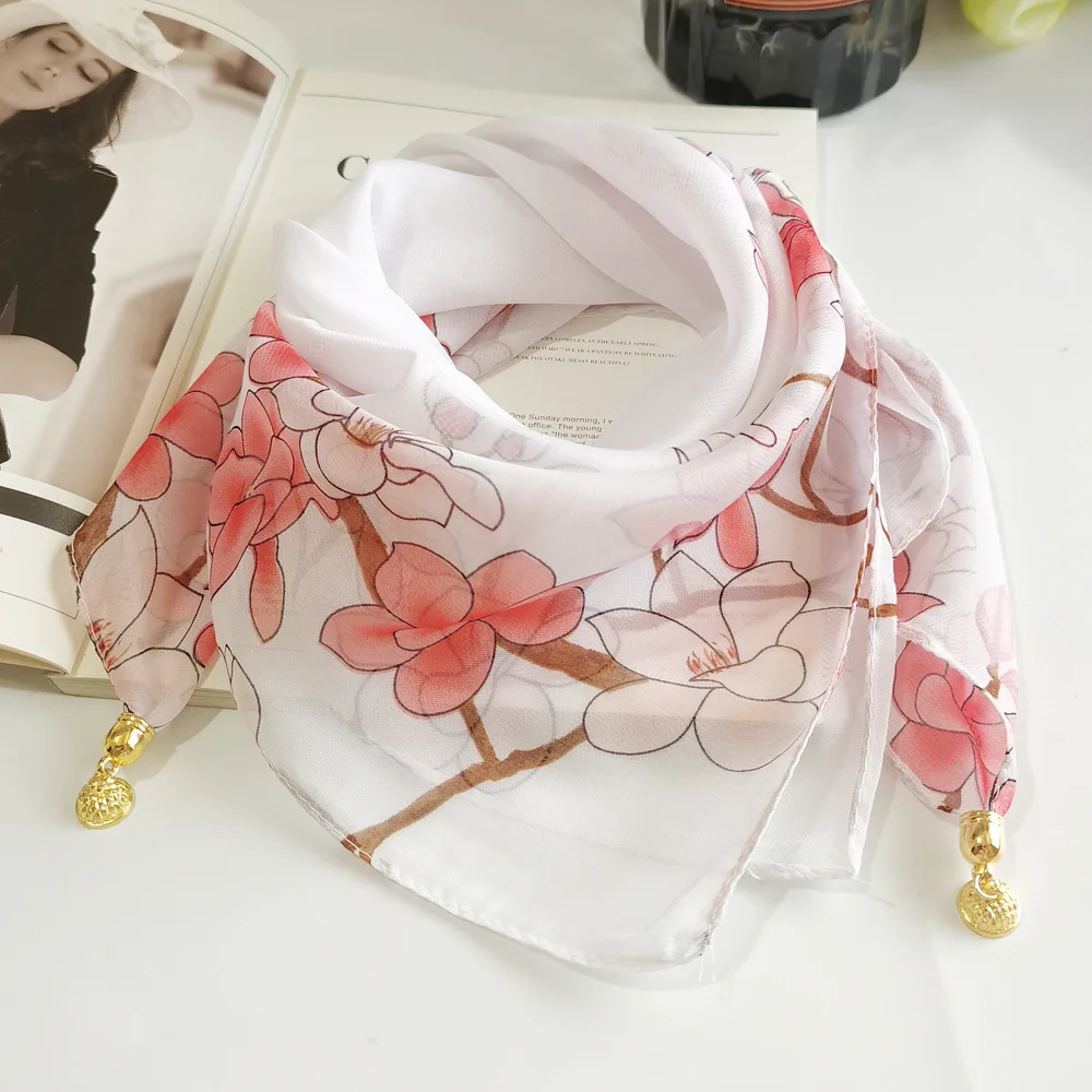 Neue Mode Magnetische Schnalle Schal Dünnen Schal Dekorative Chiffon Quadrat Sonnencreme Hals Abdeckung frauen Schals Party Geschenk – Detail 12