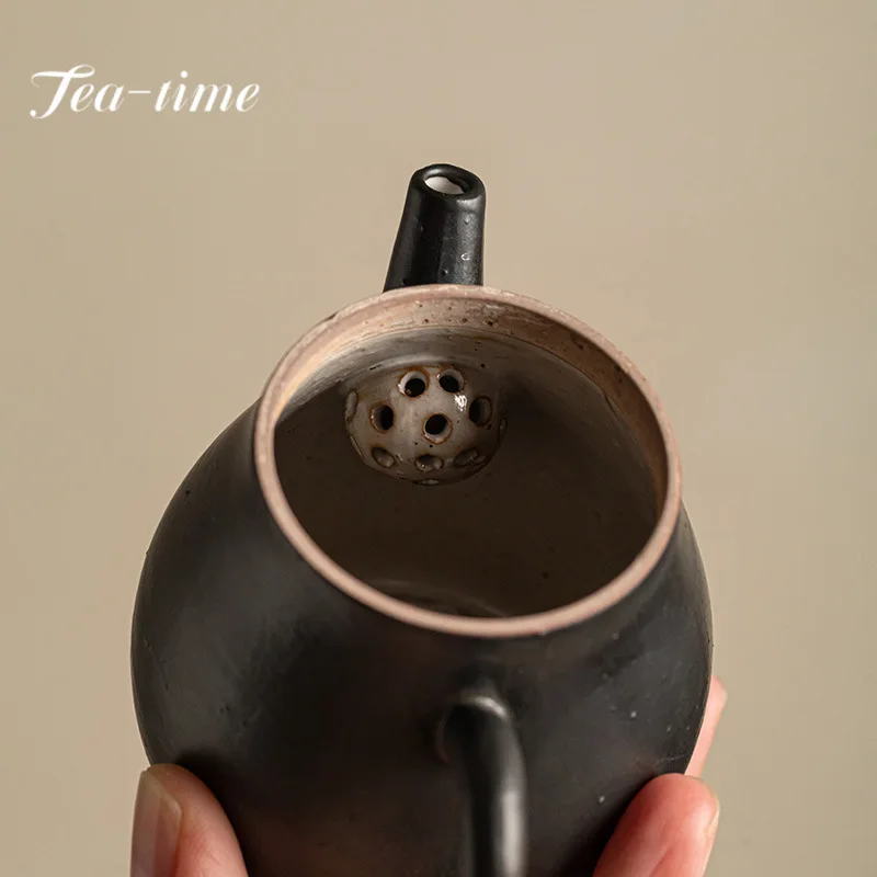 120ml Handmade Coarse Pottery Teapot Japanese Powder Yin Pot Tea Maker Kettle with Ball Hole Drinkware Supplies Craft Gift Box