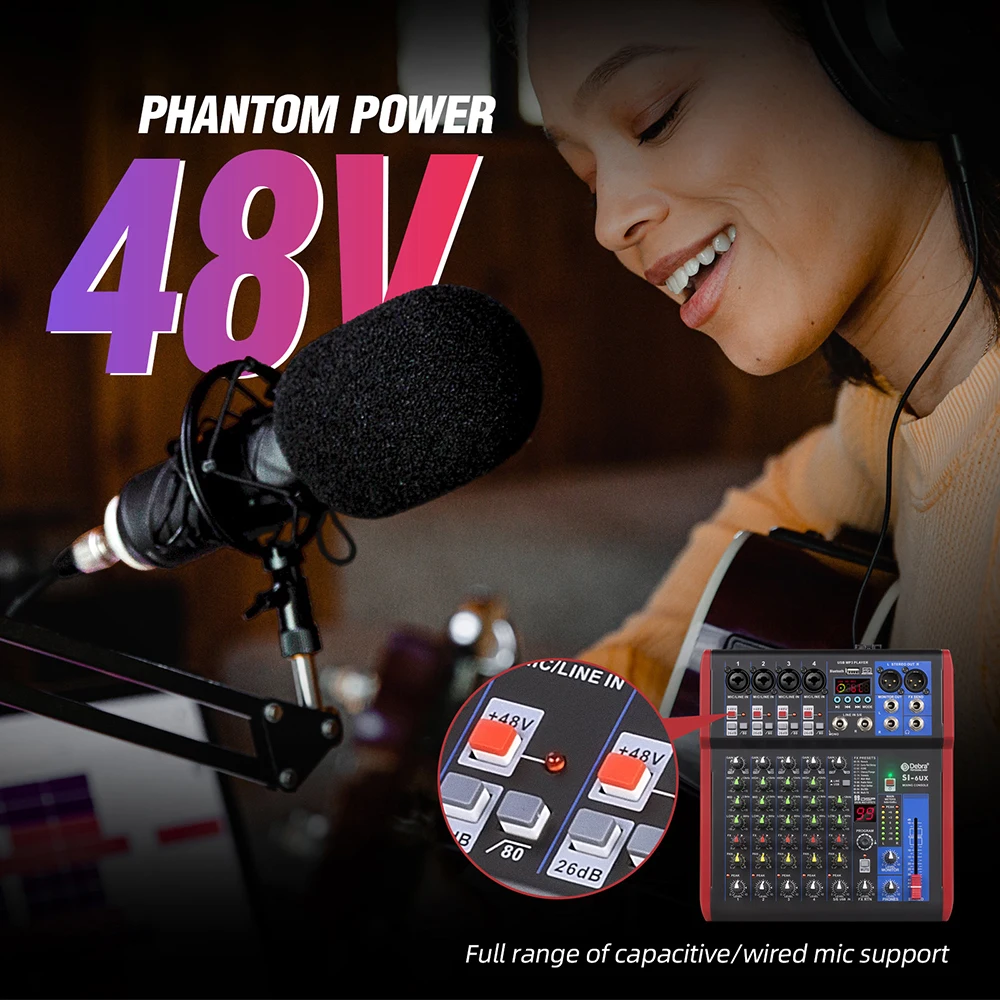 ديبرا برو 6 قنوات DJ كونترول مع 99DSP ريفير تأثير بلوتوث 5.0 USB خلاط USB ل كاريوكي الكمبيوتر تسجيل مكثف هيئة التصنيع العسكري