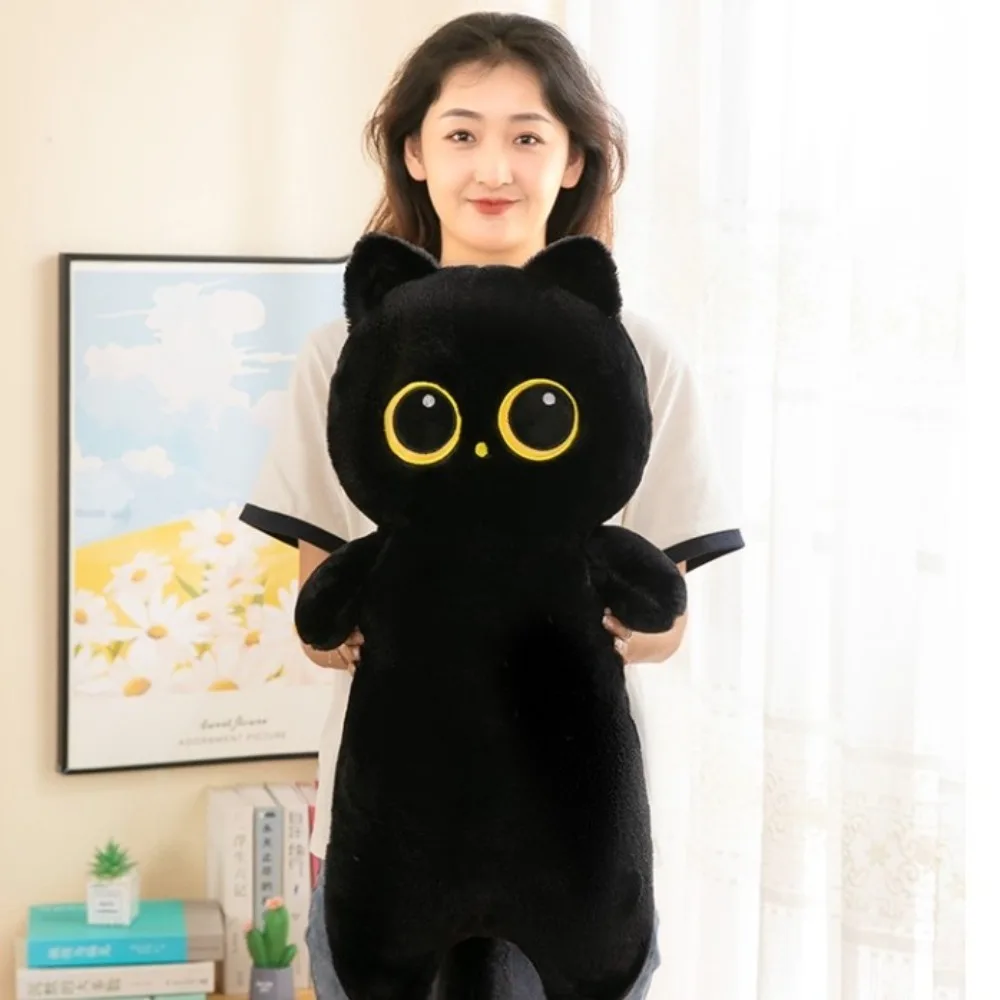 Cute Cartoon Black Siamese Cat Plush Simulation PP Cotton Animal Bolster Pillow Kawaii Fluffy Cat Stuffed Plushie Birthday Gift