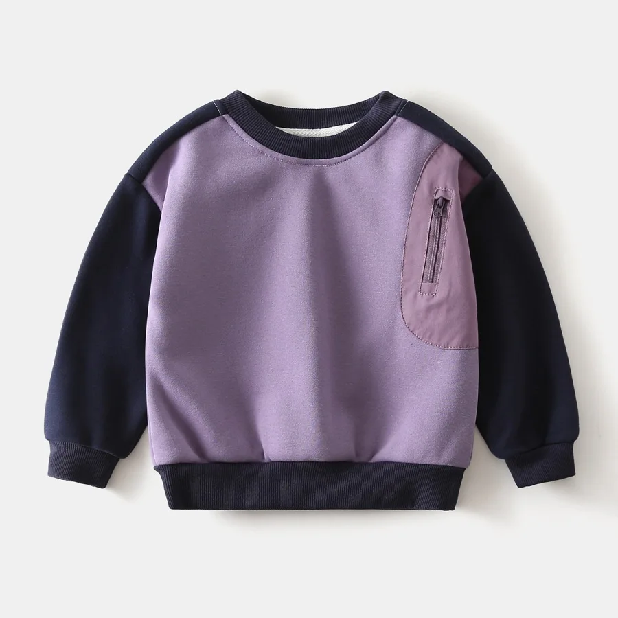 Korean Children Boy Velvet Sweatshirt Autumn Winter Spliced Thicken Warm Kids Boy Tops 1-8Y Babys Boys O-collar Casual Pullovers view 4