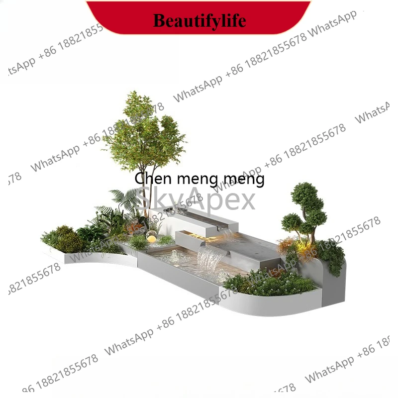 C178 Finished Stainless Steel  Outdoor  Water Curtain Wall -Recirculating Landscape Pool with Fish Pond Flower Box for Courtyard