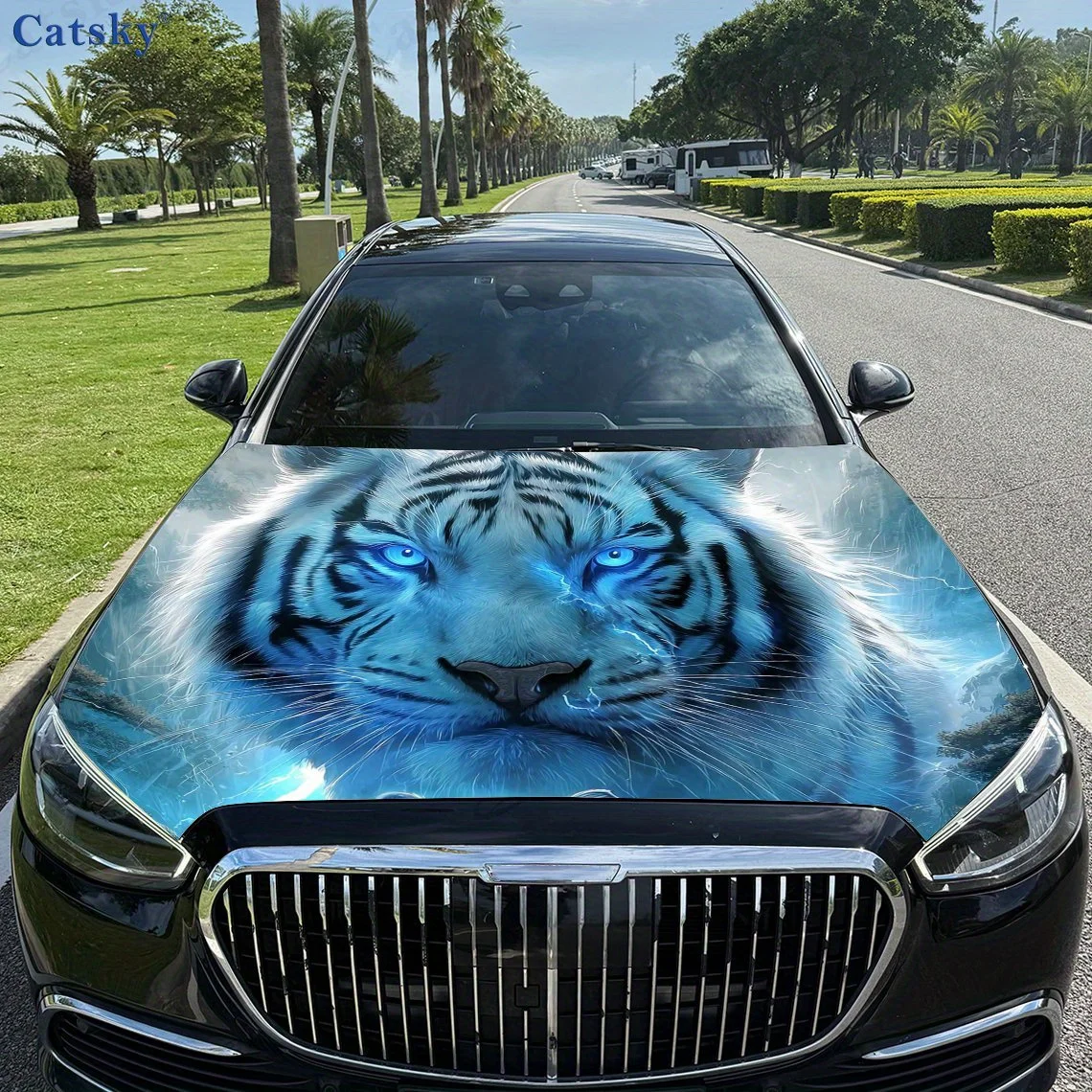 

Giant White Tiger Car Vinyl Wraps Car Hood Film Self-adhesive Sticker Waterproof And Scratch Resistant, Suitable For Most Vehicl