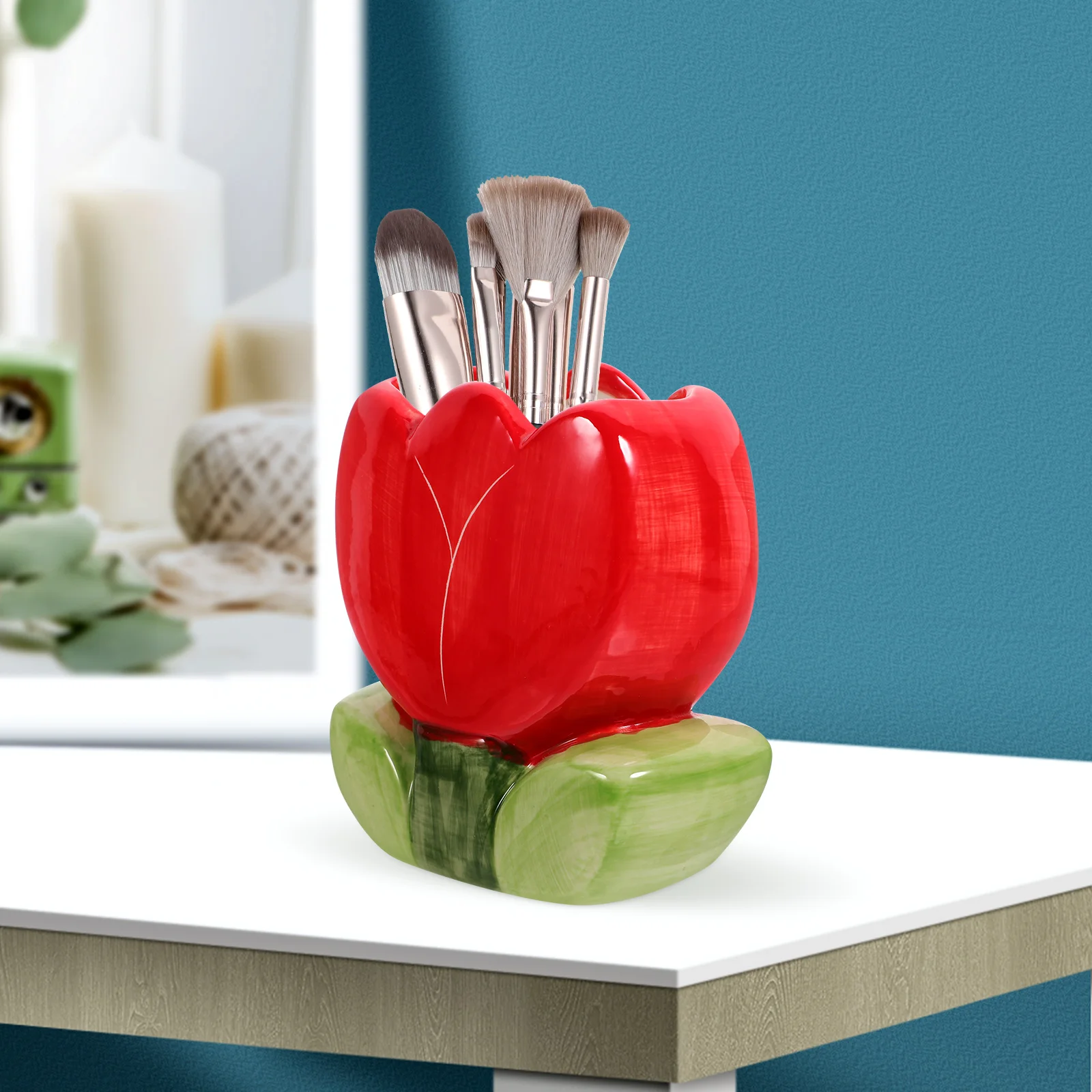 

Pen Holder for Desk Cute Flowers Office Decor Stationery Container Makeup Brush Organizer