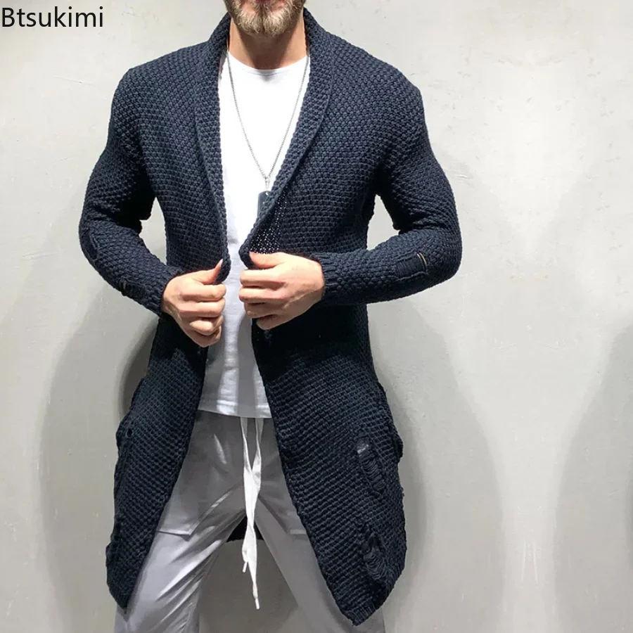 New 2024 Autumn Winter Men\'s Knitted Coat Long Cardigan Sweater Male Fashion Casual Large Men\'s Jacket Trench Coat Men Clothing