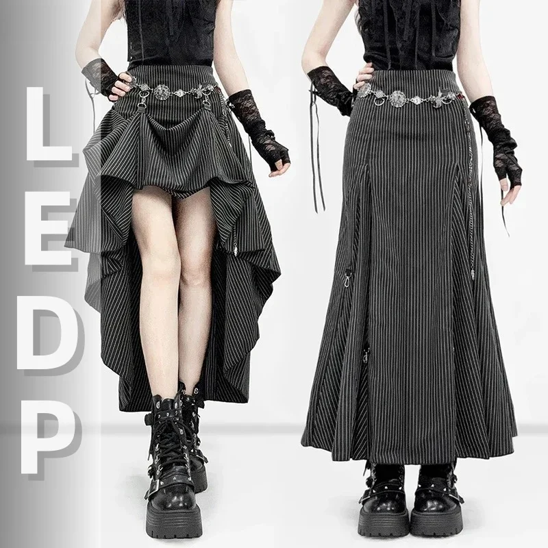 IUM Contrast Stripe Suit Skirt Grunge Retro 2-Way Fishtail Hi-Lo Maxi Dressy Skirt Gothic Music Festival Woman Clothes