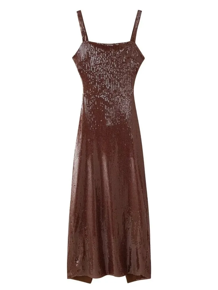 

Sexy Hot Girls Sequin Spaghetti Strap Party Dresses Women Fashion Trendy Backless Package Hip Slim Club Banquet Long Dress New