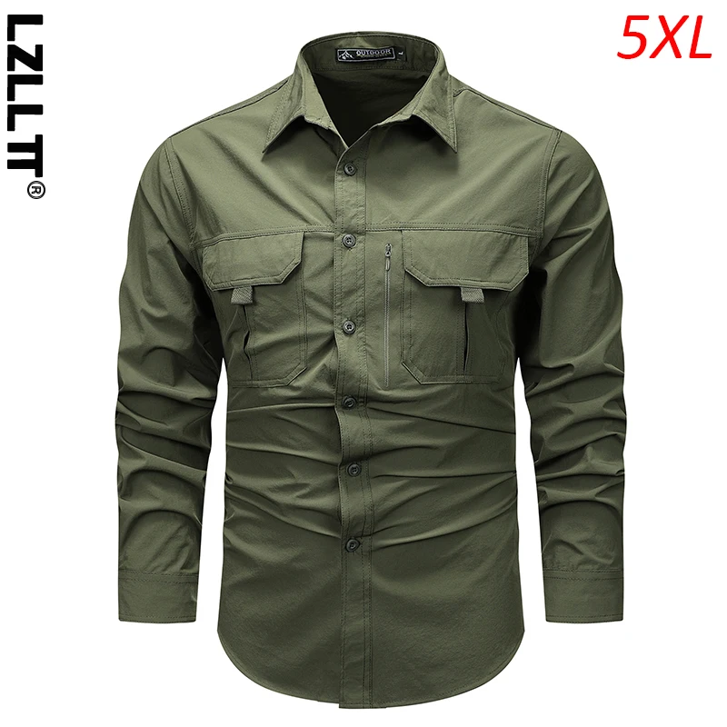 Spring Autumn Men Cargo Military Long Sleeve Shirts Mans Casual Lapel Breathable Shirts Man Outdoor Streetwear Blouses Shirt Top