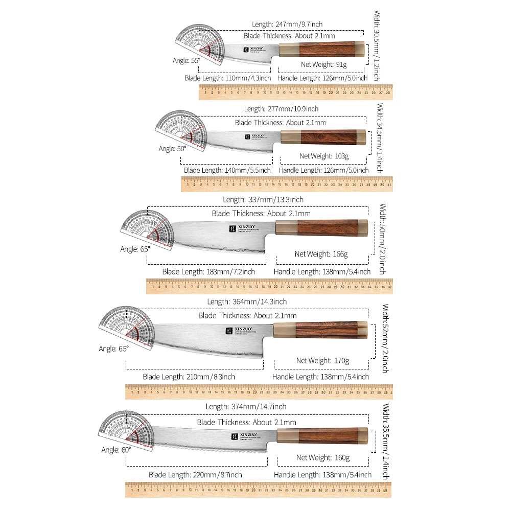 XINZUO 5PCS Professional Knife Set High Carbon 65-67 HRC Japanese ZDP-189 Power Steel Razor Sharp Blade Stainless Steel Chef Set