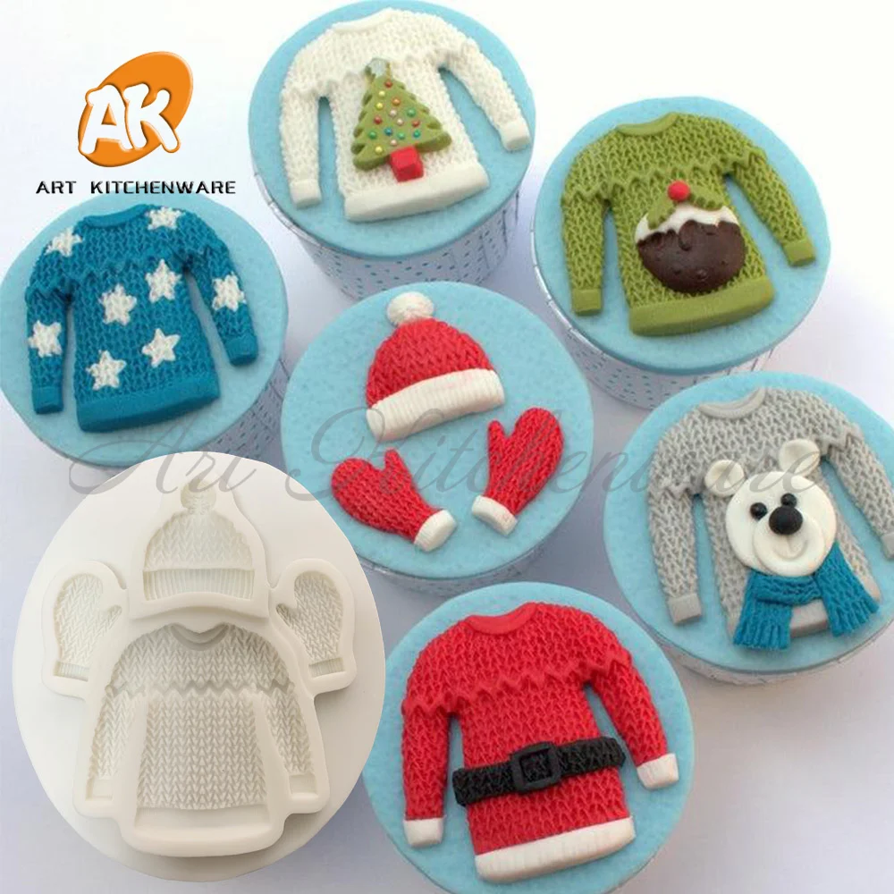 Christmas Silicone Mold Sweater Fondant Cake Decoration Silicone Mold Hand Made Decorating Leaves Chocolate Candy Kitchenware