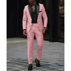 Pink Shawl Lapel One Button Men Suits Fashion Groomsmen Dinner Groom Wedding Party Tuxedo Slim Male Suit (Jacket+Pants)