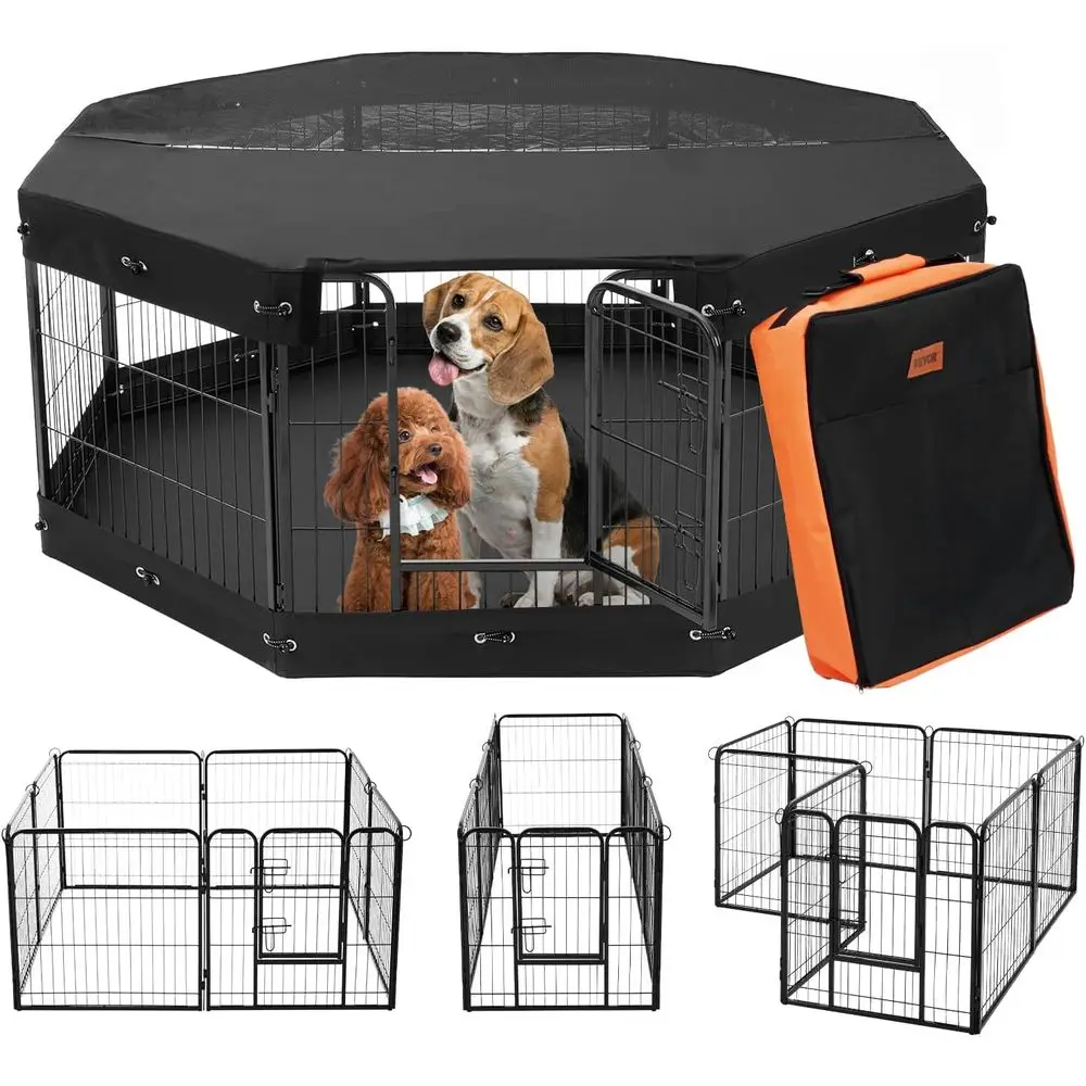 

8-Panel Metal Pet Exercise Pen, 24x24, with Door, Storage Bag, Cover, and Pad for Indoor/Outdoor Use - Suitable for Dogs, Cats,